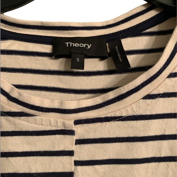 Theory Relaxed Combo Stripe Shift Dress Cream Ecru & Deep Navy Size Small - Picture 5 of 6